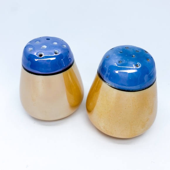 Vintage Lusterware Peach & Blue Ceramic Salt & Pepper Shakers * Made in Japan - Picture 3 of 12